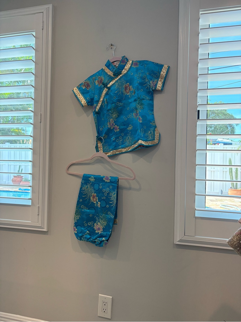 Blue Floral Kids Mandarin Pajama Set - Traditional Style
